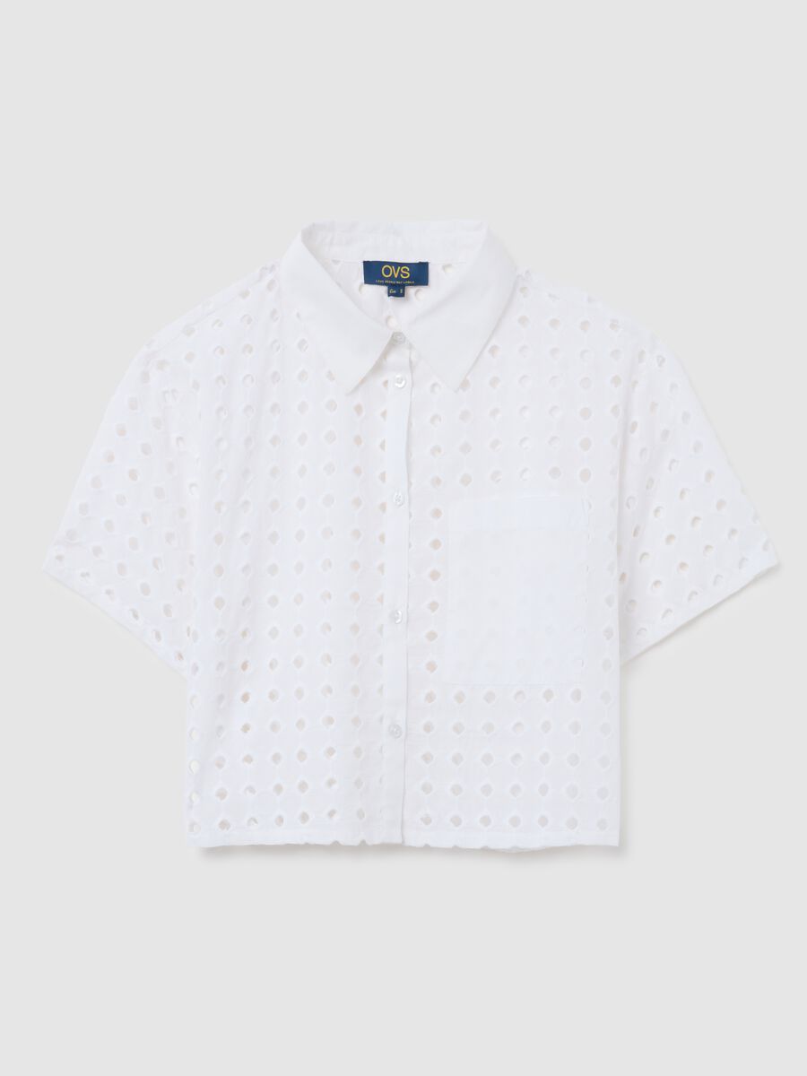 Women's White Regular Fit Pure Cotton Crop Shirt_4