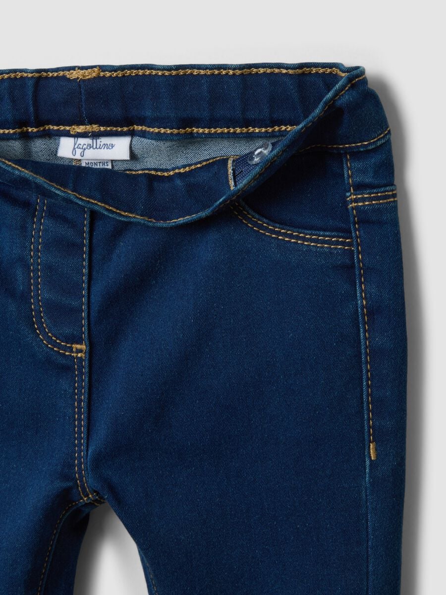 Blue flared stretch-cotton jeggings with glitter for baby girl_2