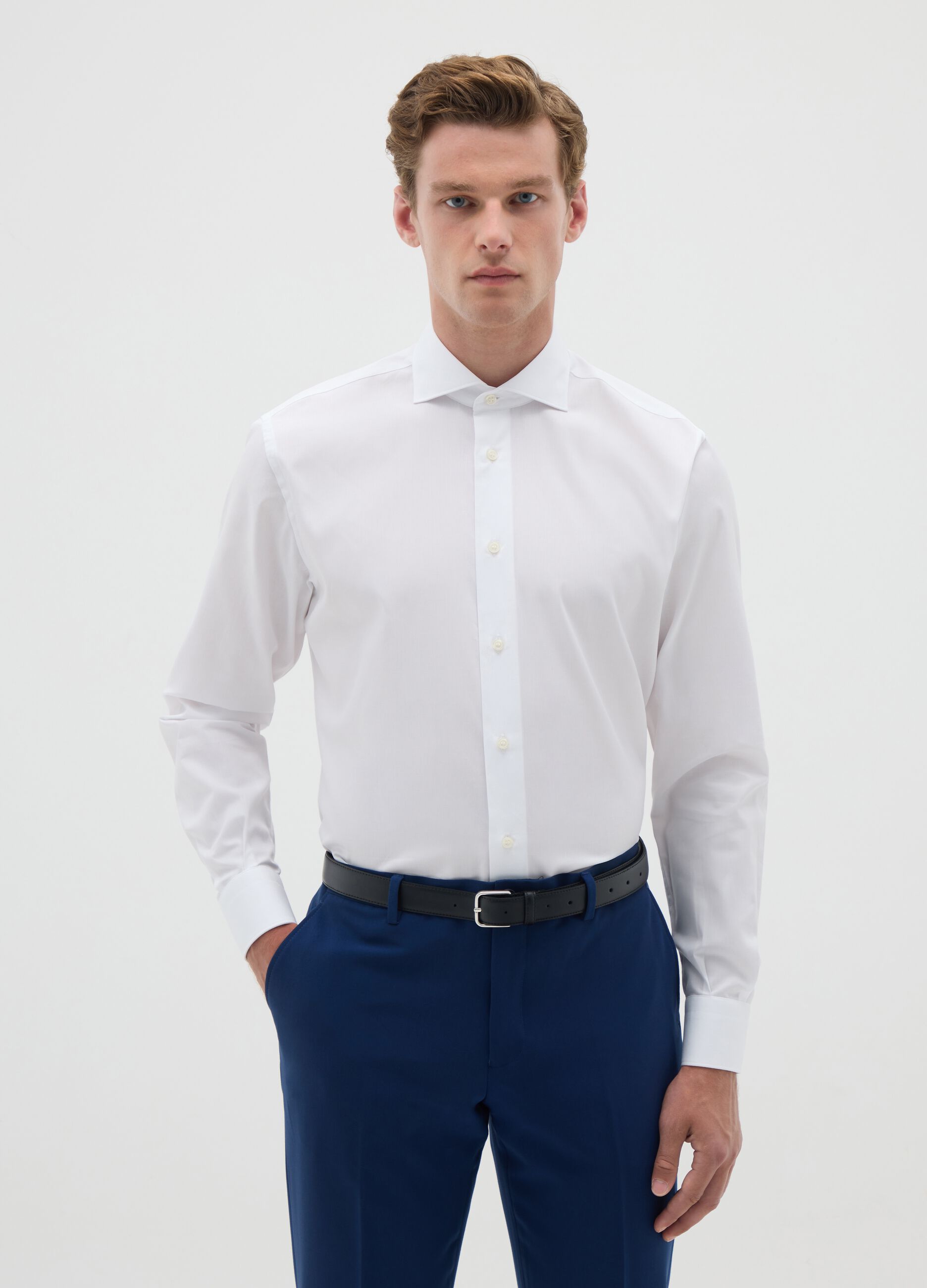 Men's pure cotton white regular fit shirt