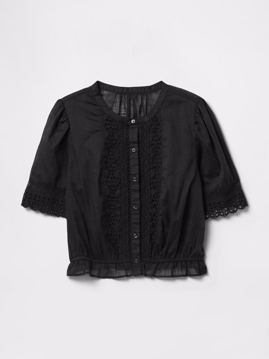 Blusa nera ricamata in cotone_4