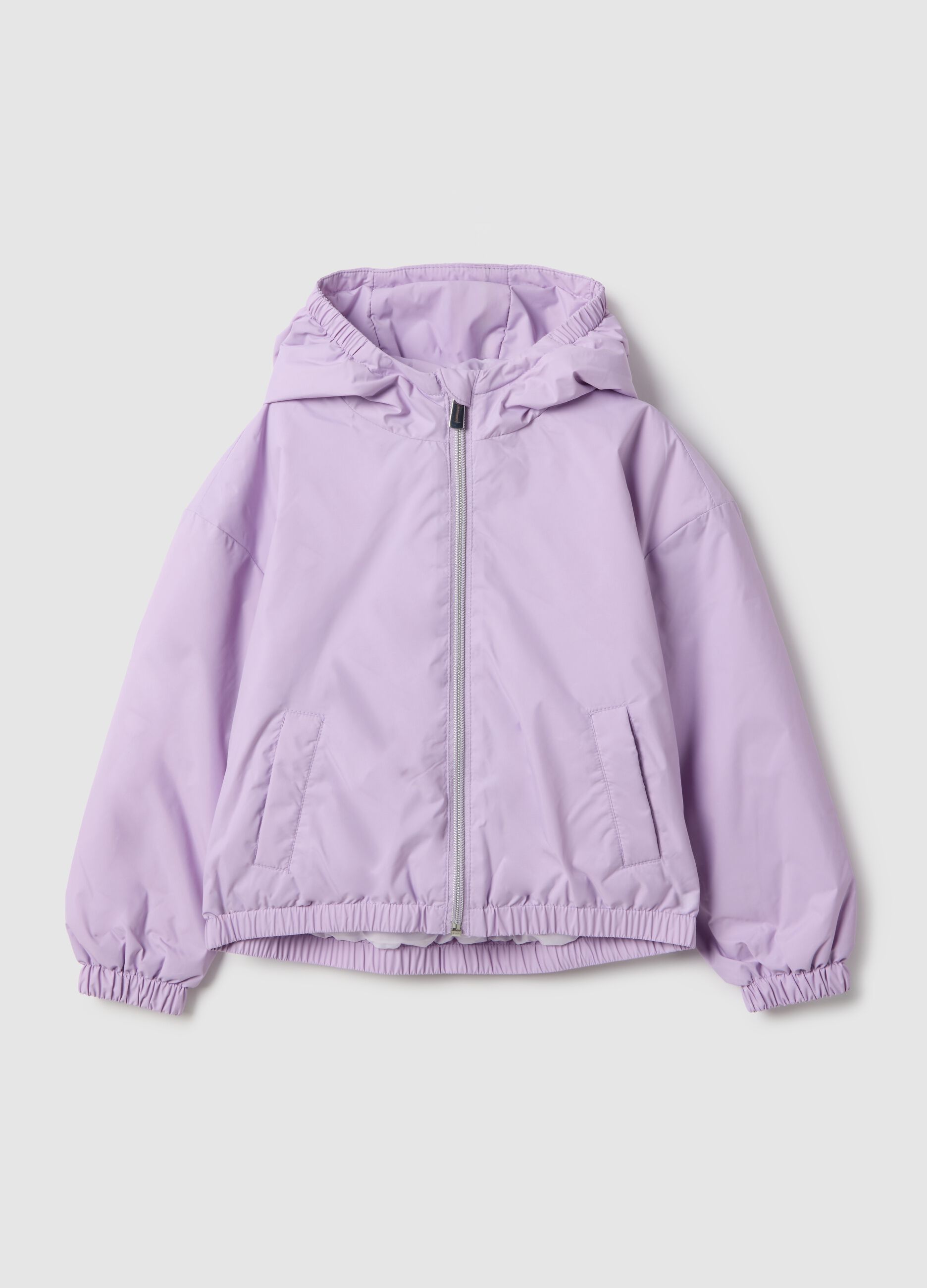 Girl's Regular Fit Padded Purple Jacket with Hood