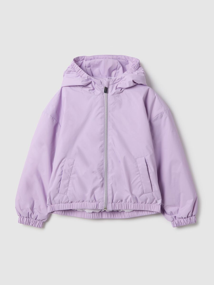 Girl's Regular Fit Padded Purple Jacket with Hood_0