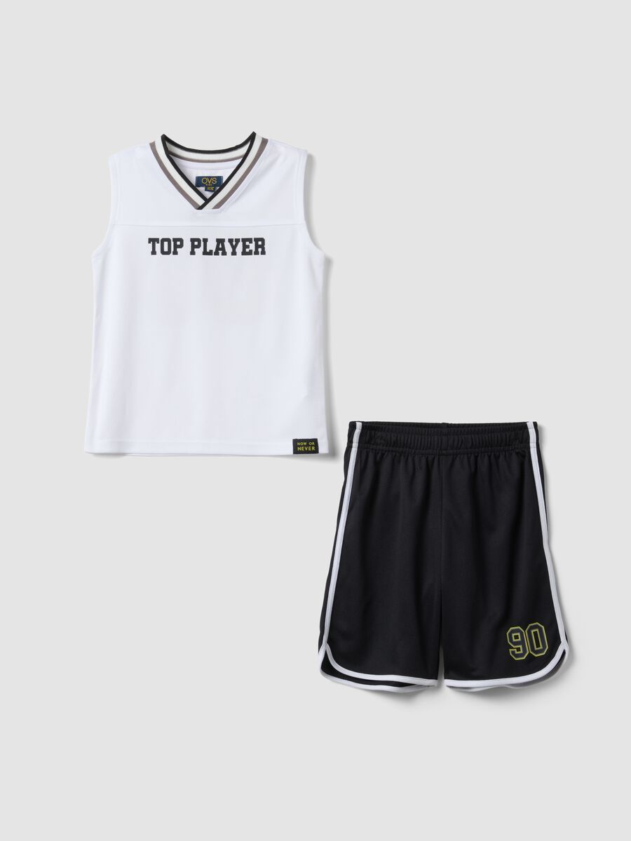 White and blue vest and shorts set_0