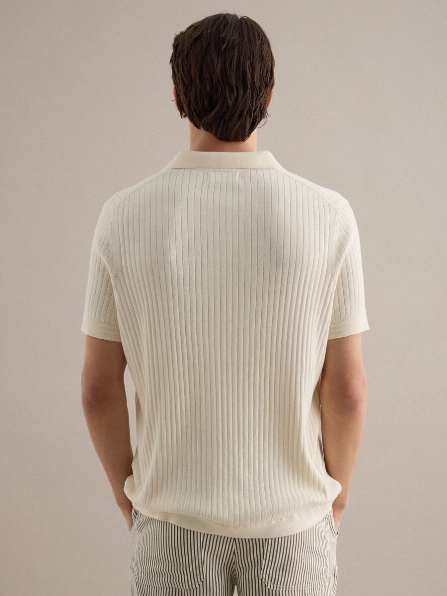 Short-sleeved white striped polo in pure cotton regular fit_3
