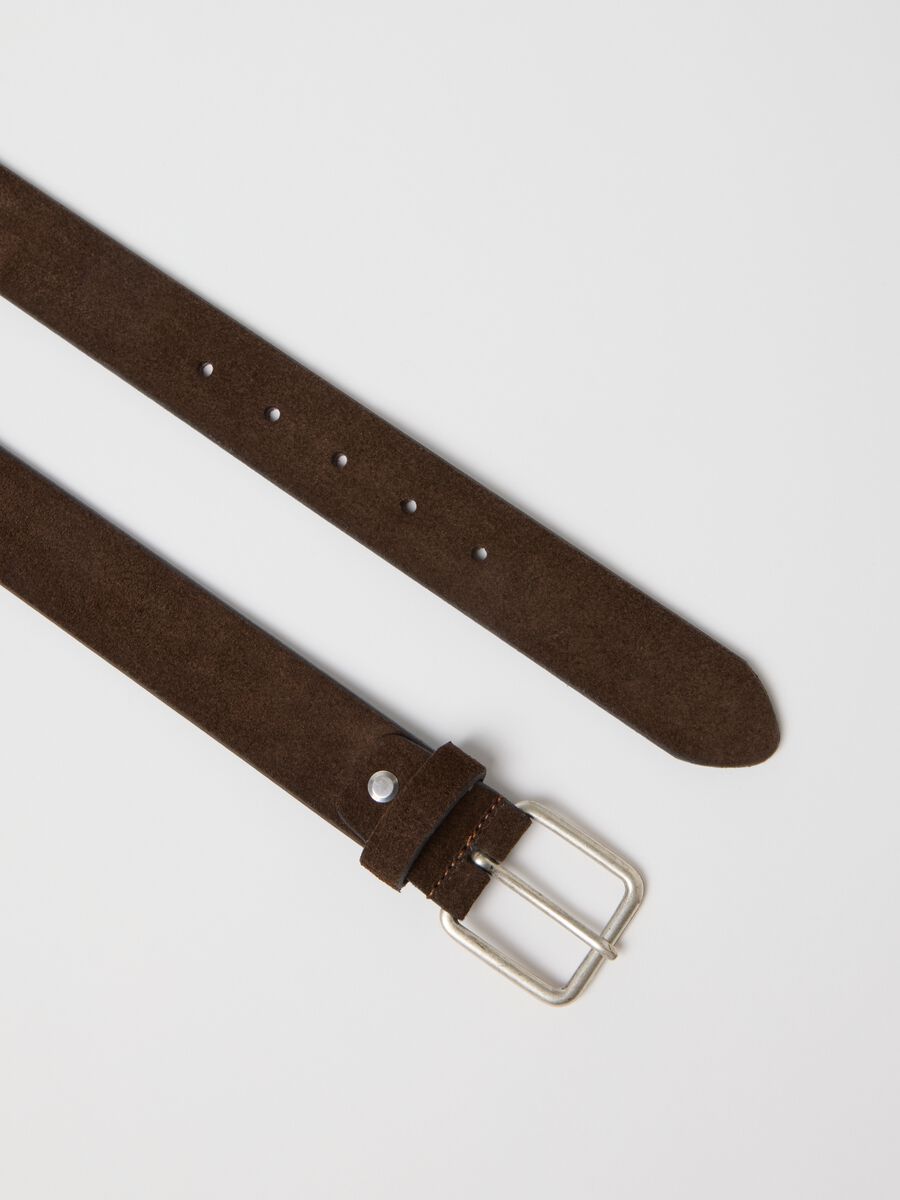Brown genuine leather belt with metal buckle_2
