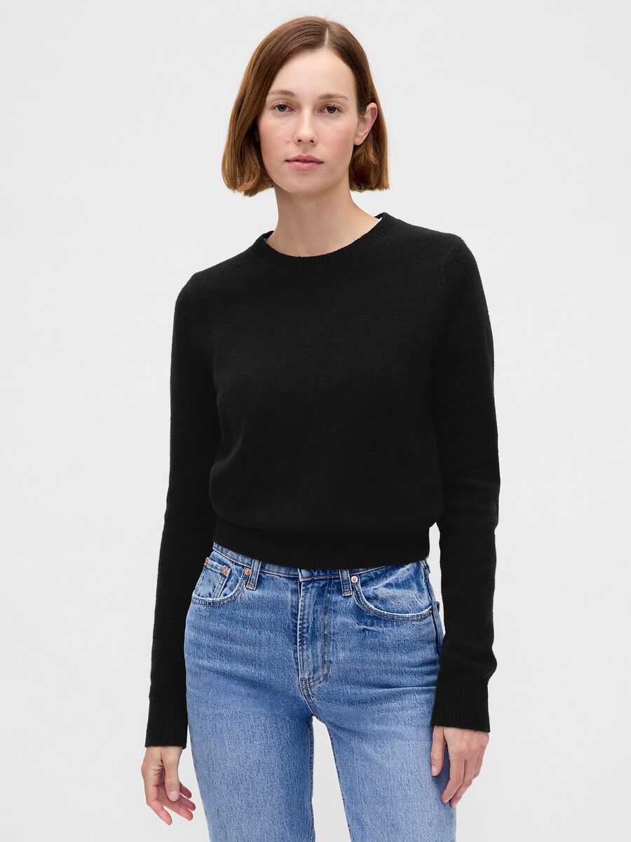 Black sweater in cotton and acrylic blend_0