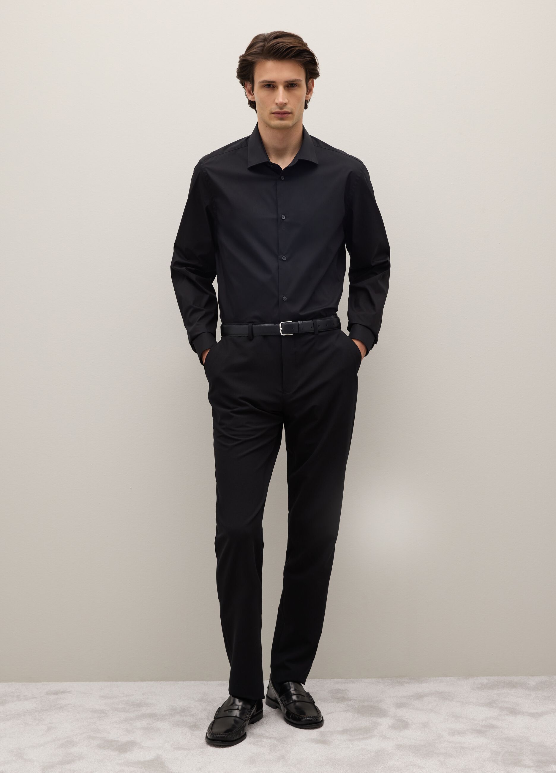 Slim fit black stretch cotton shirt