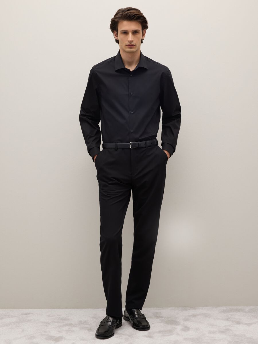 Slim fit black stretch cotton shirt_1