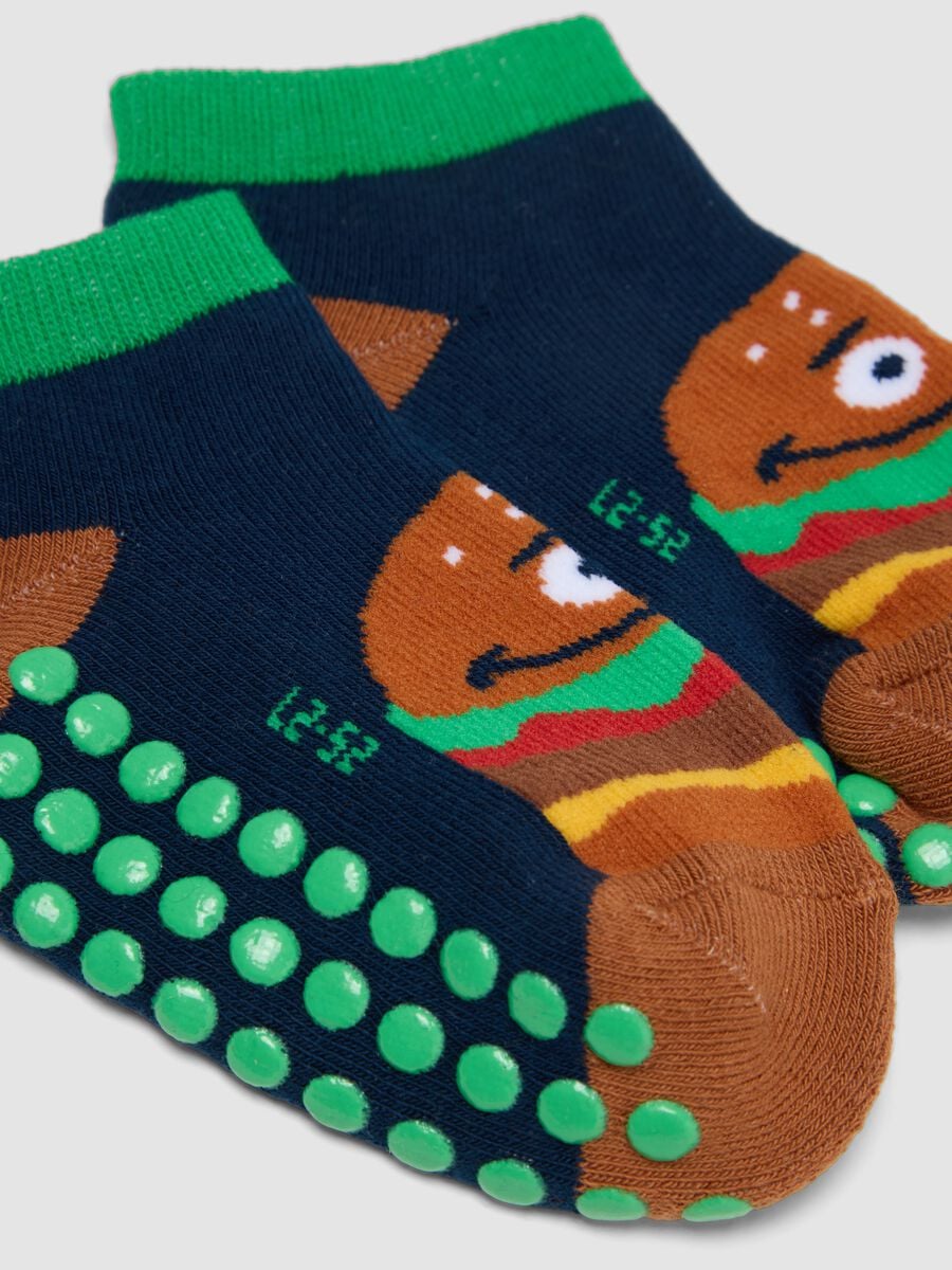 2-pack organic stretch cotton anti-slip socks with hamburger print_1