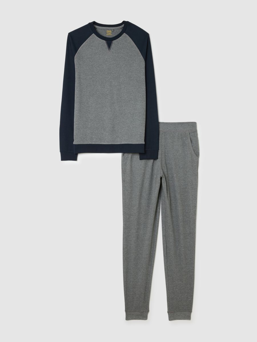Pigiama in puro cotone blu e grigio regular fit_0