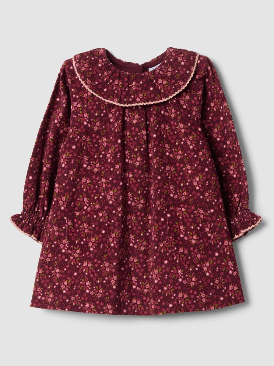 Abito girocollo rosso bordeaux in puro cotone a fiori regular fit_0