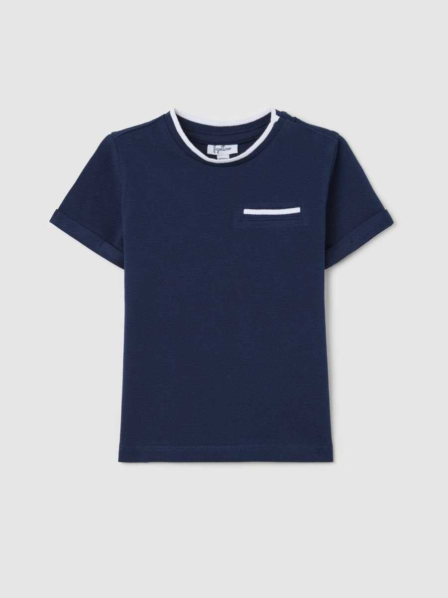 Blue T-shirt in organic cotton with welt pocket_0