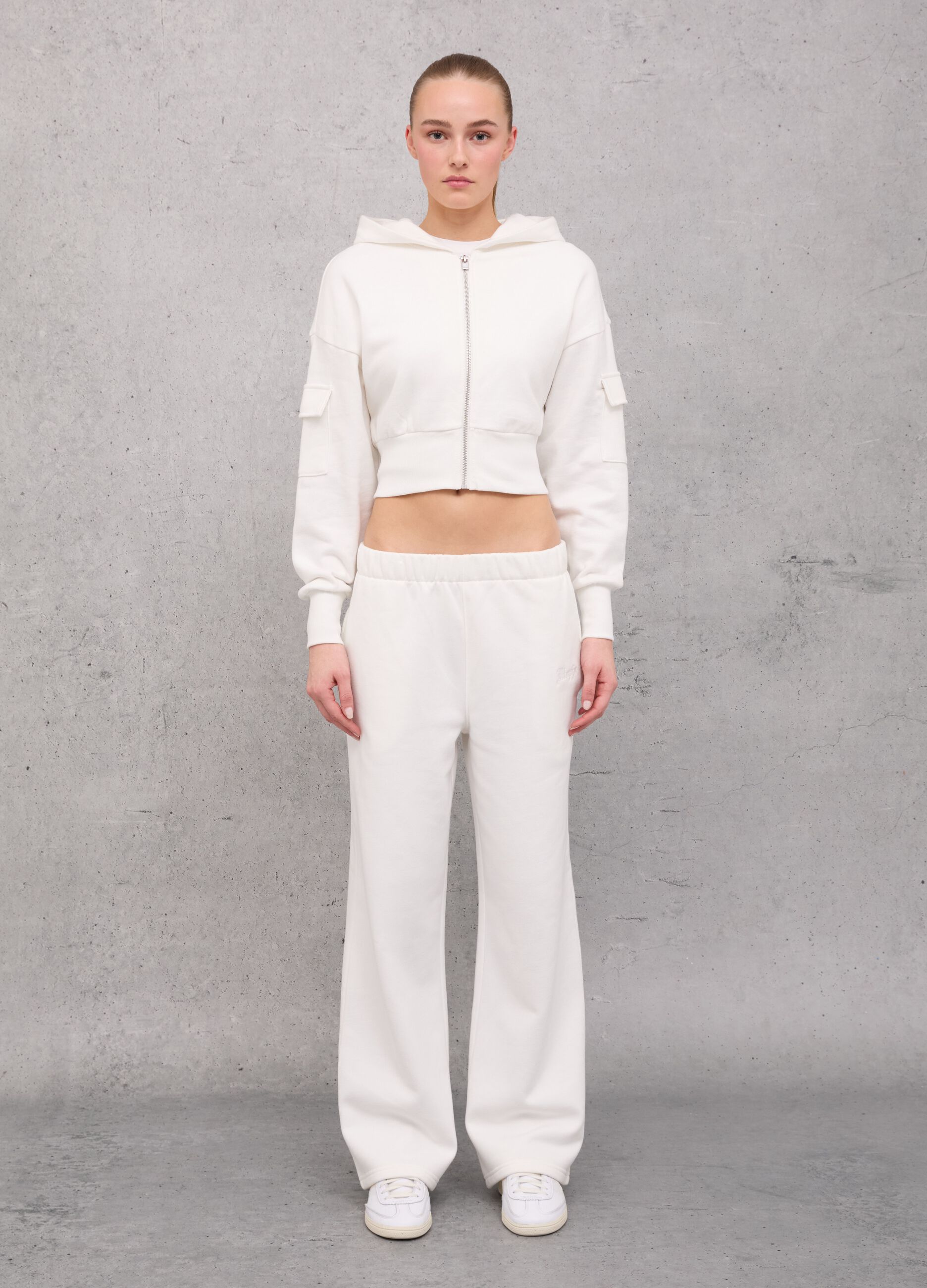 Crop Cargo Zip Hoodie White