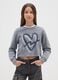 Grey girl's sweatshirt in pure cotton regular fit with printed heart_0
