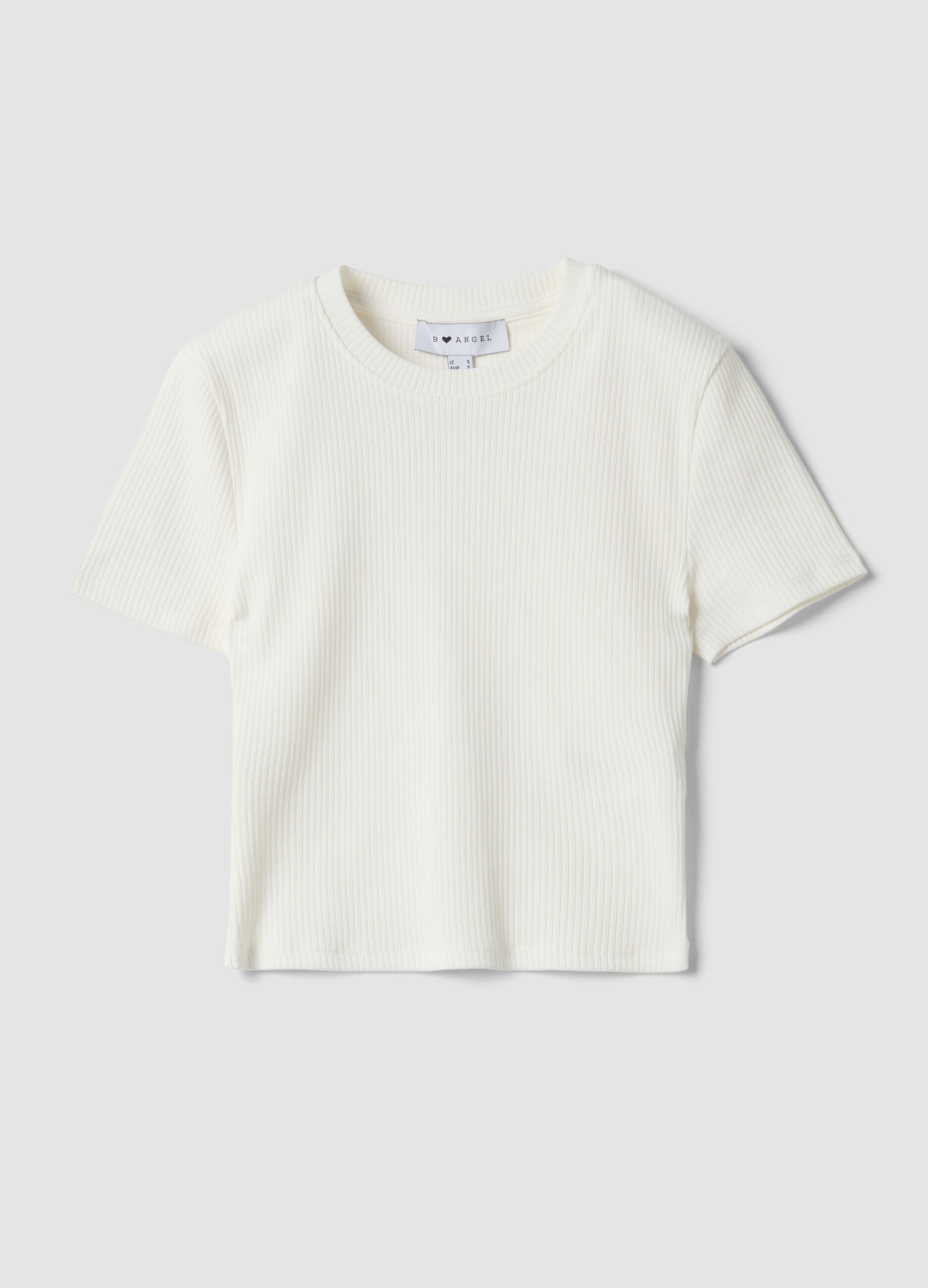 White ribbed fitted T-shirt in stretch cotton