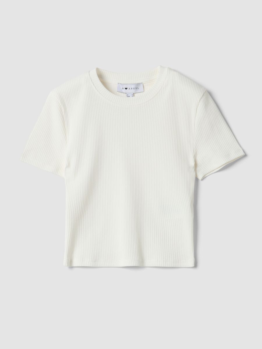 T-shirt fitted in cotone elasticizzato bianco a costine_0