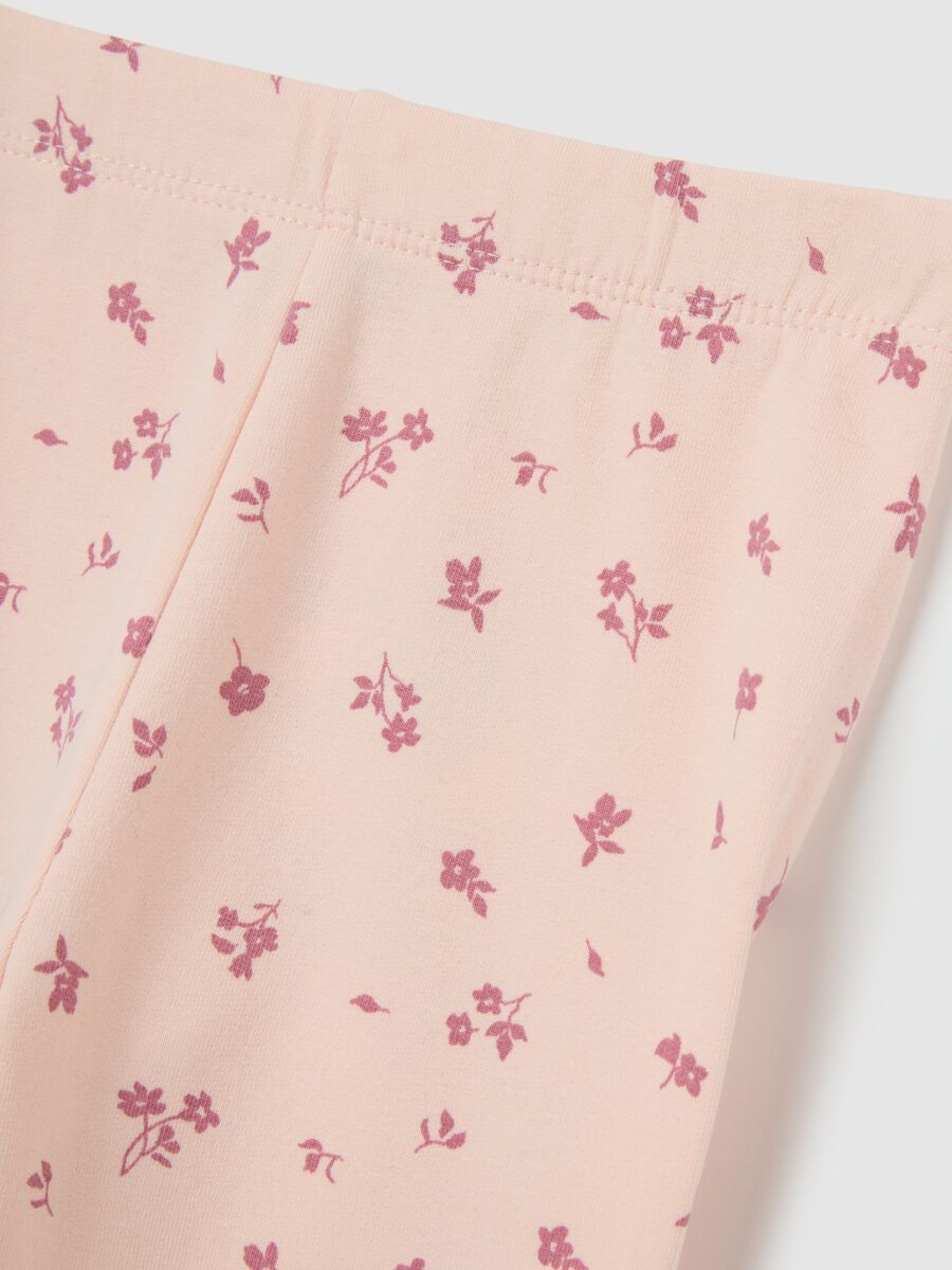 Girls' pink skinny cotton leggings with floral prints_3