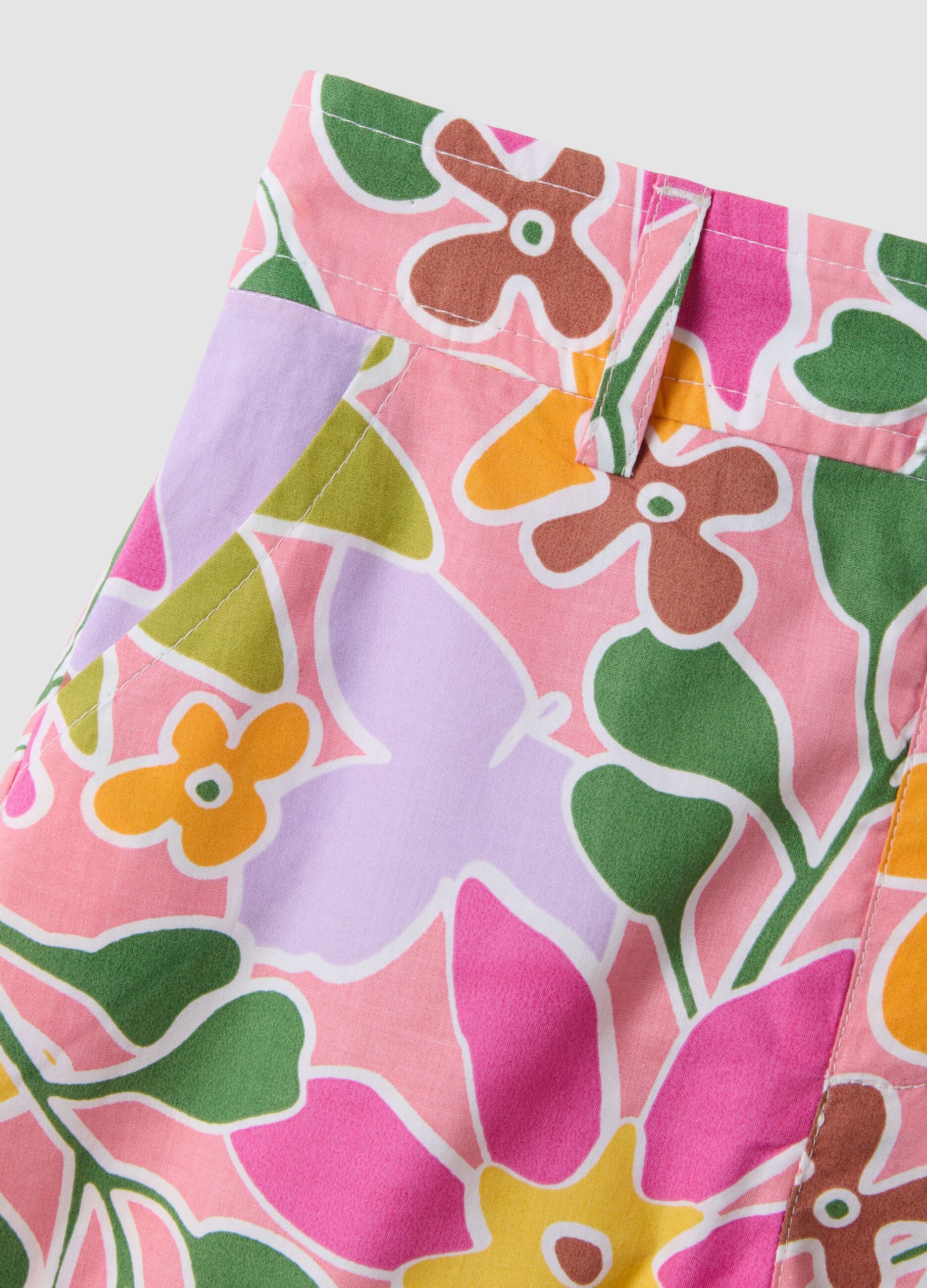 Pure cotton multicolour floral-print shorts