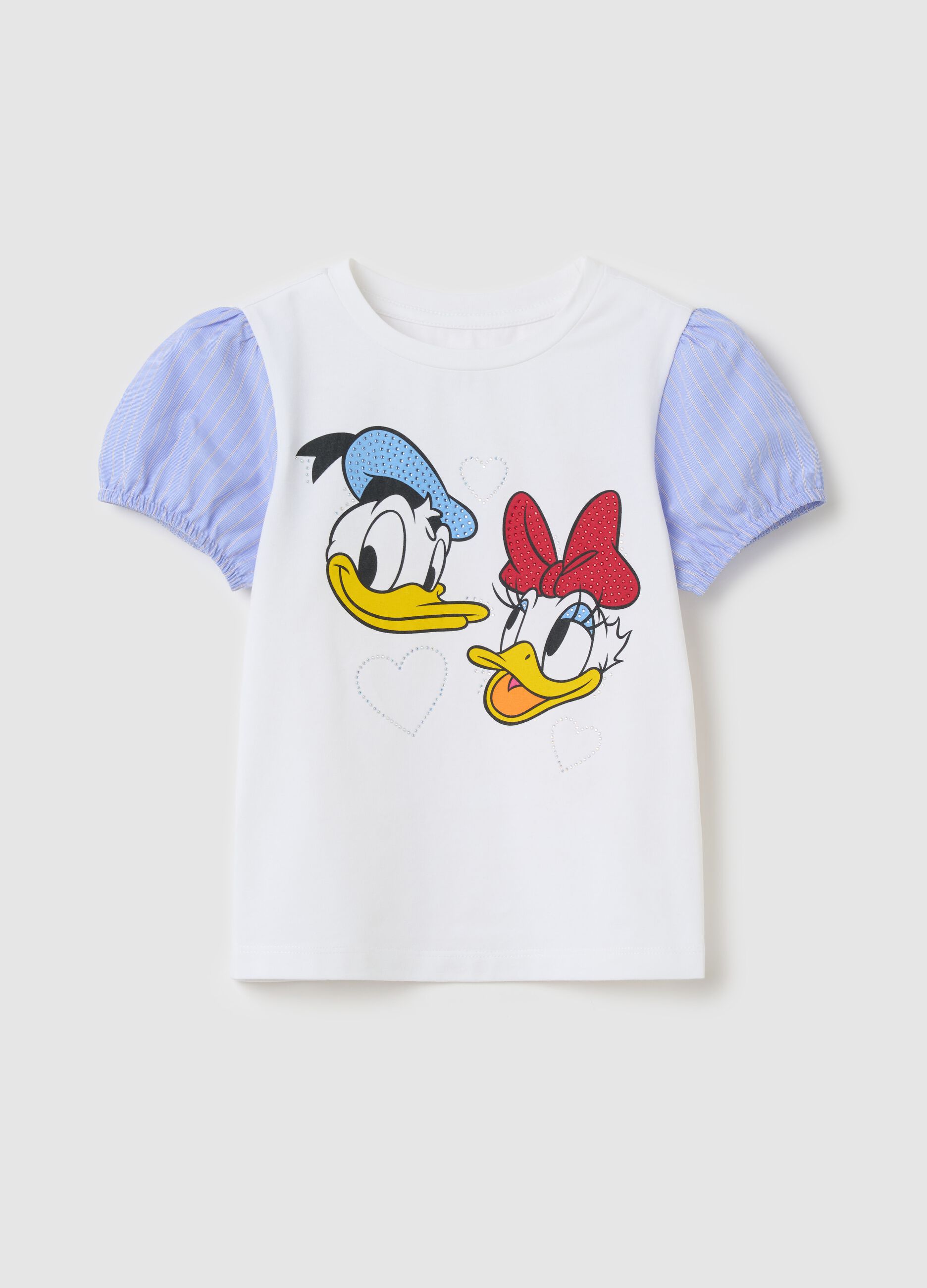 T-shirt con maniche a righe stampa Paperino e Paperina