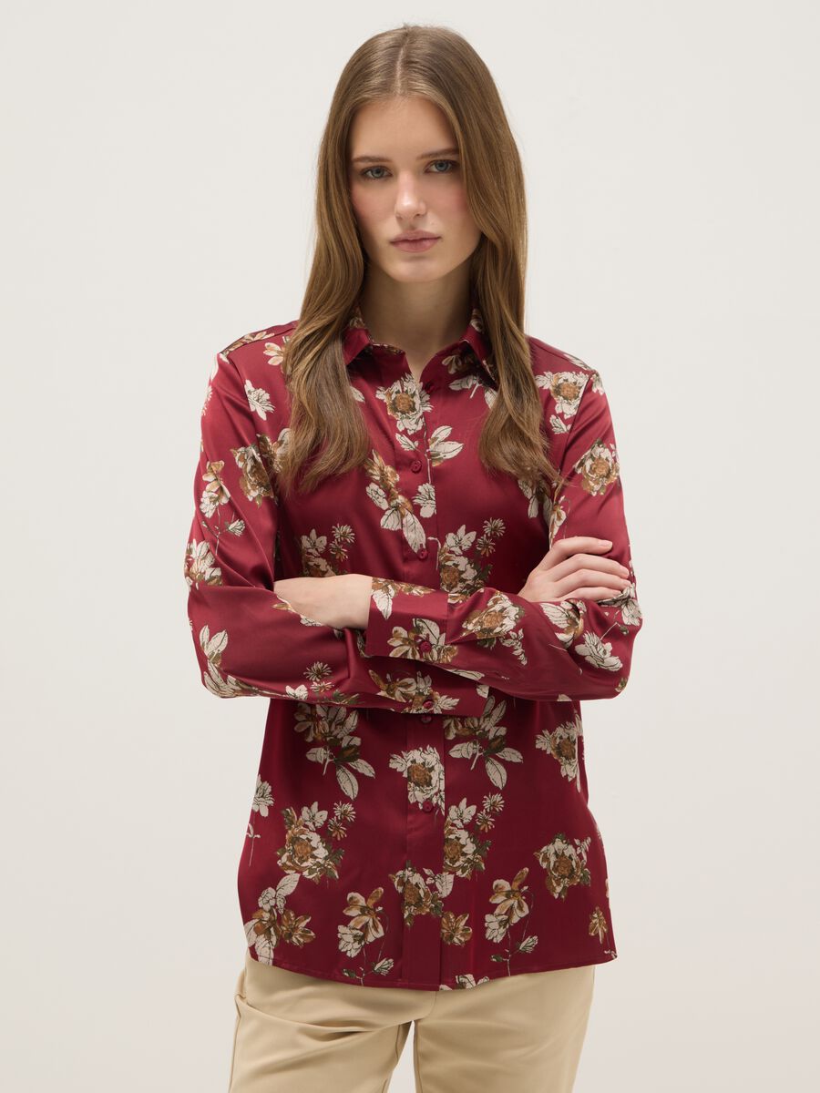 Long-sleeved multicolour regular fit satin shirt with floral design_0