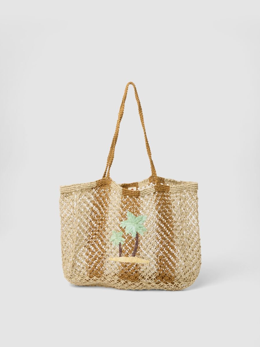 Multicolour woven mesh jute-blend beach bag_0
