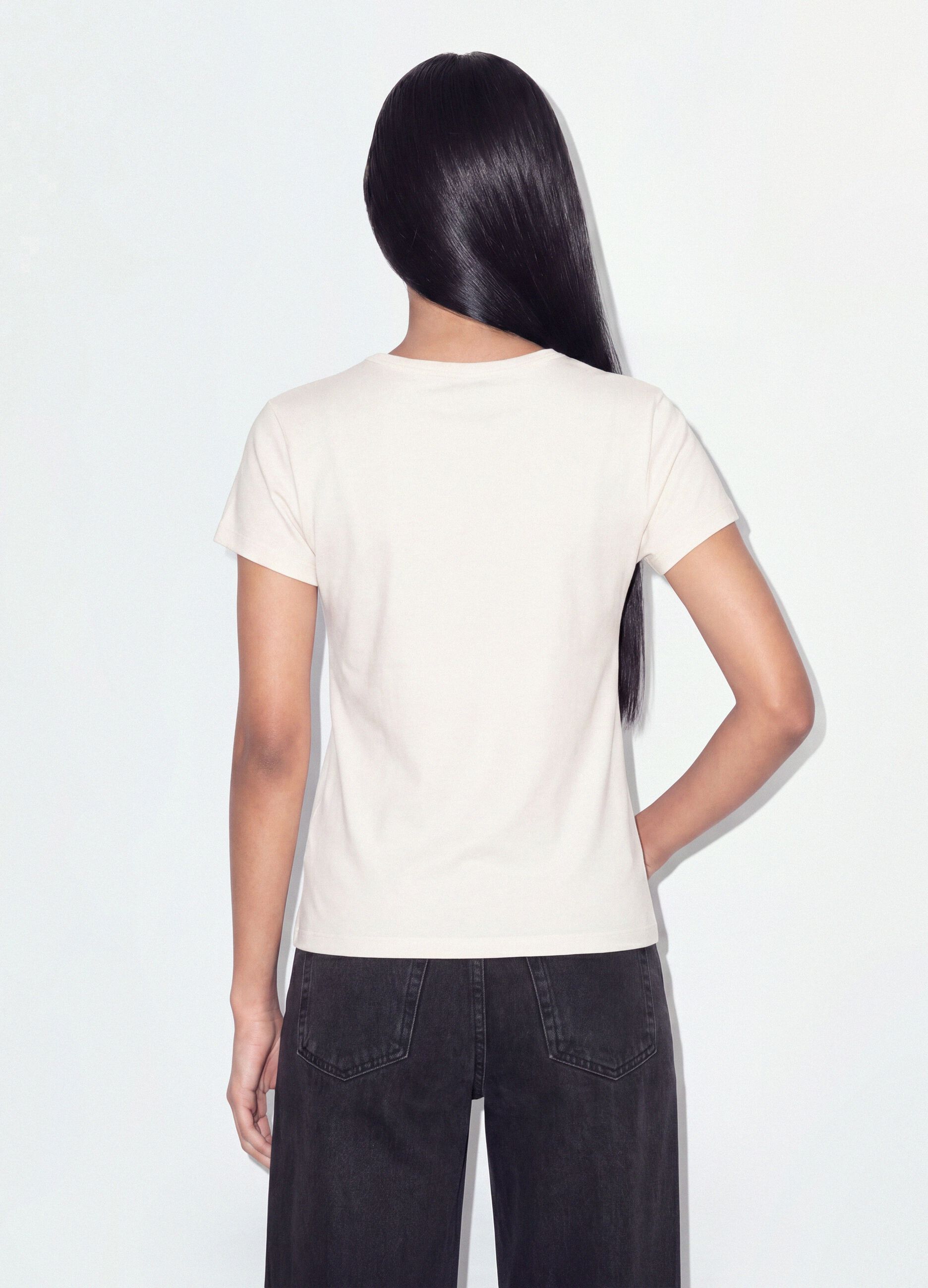 White fitted stretch-cotton T-shirt with rhinestone embellishment