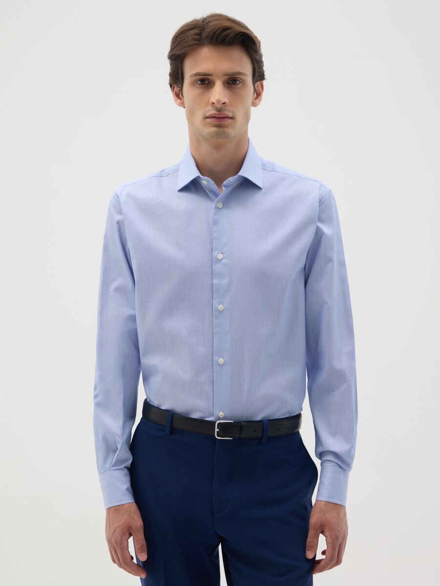 Men's pure cotton blue easy iron shirt_0