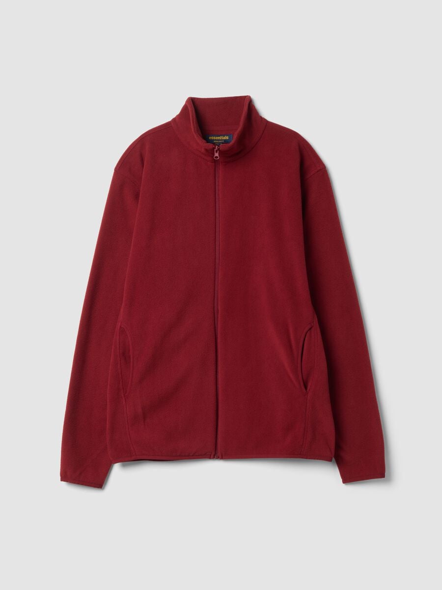 Red fleece zip-neck sweatshirt, regular fit_0