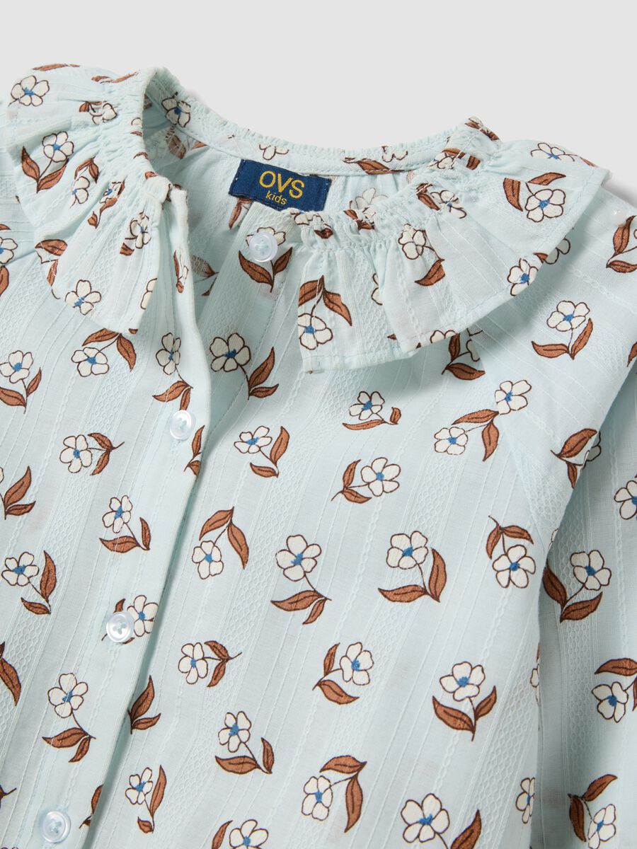 Camicia azzurra in puro cotone con stampa floreale_2