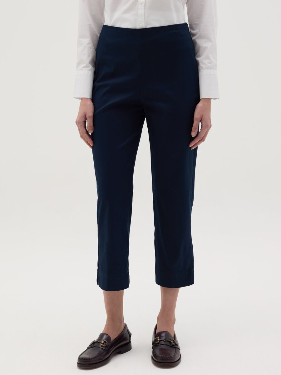 Blue cropped cigarette trousers_1