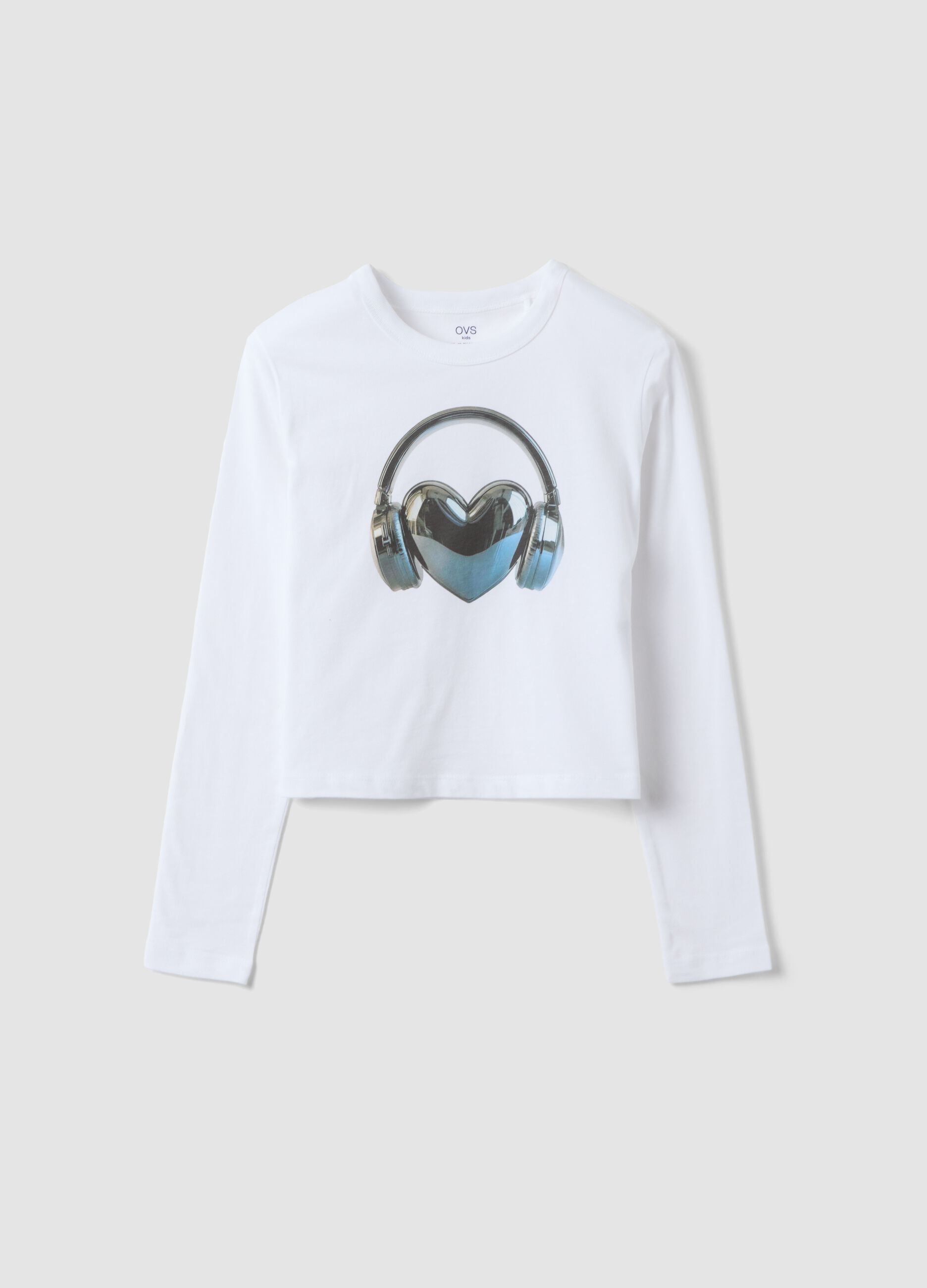 White pure organic cotton T-shirt with ribbed neckline for girls