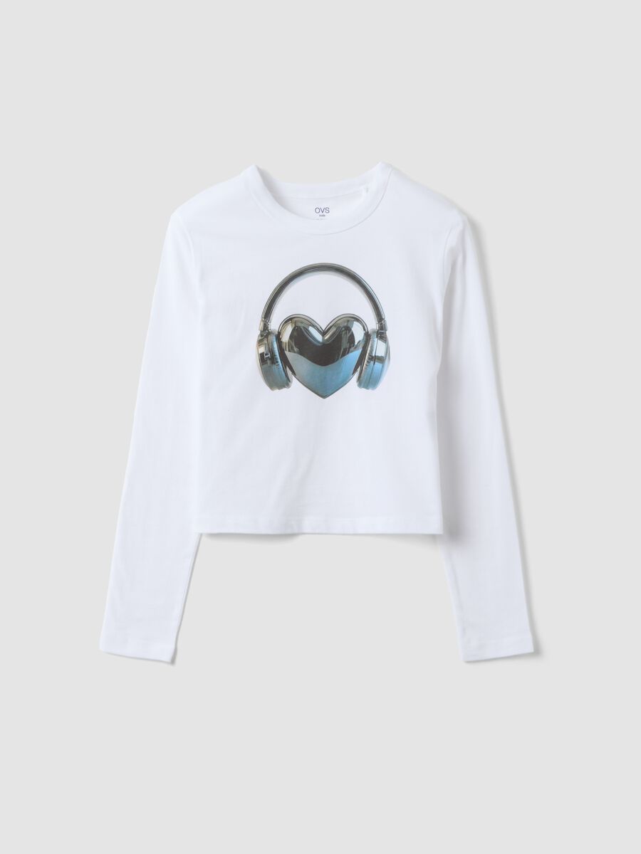 White pure organic cotton T-shirt with ribbed neckline for girls_0