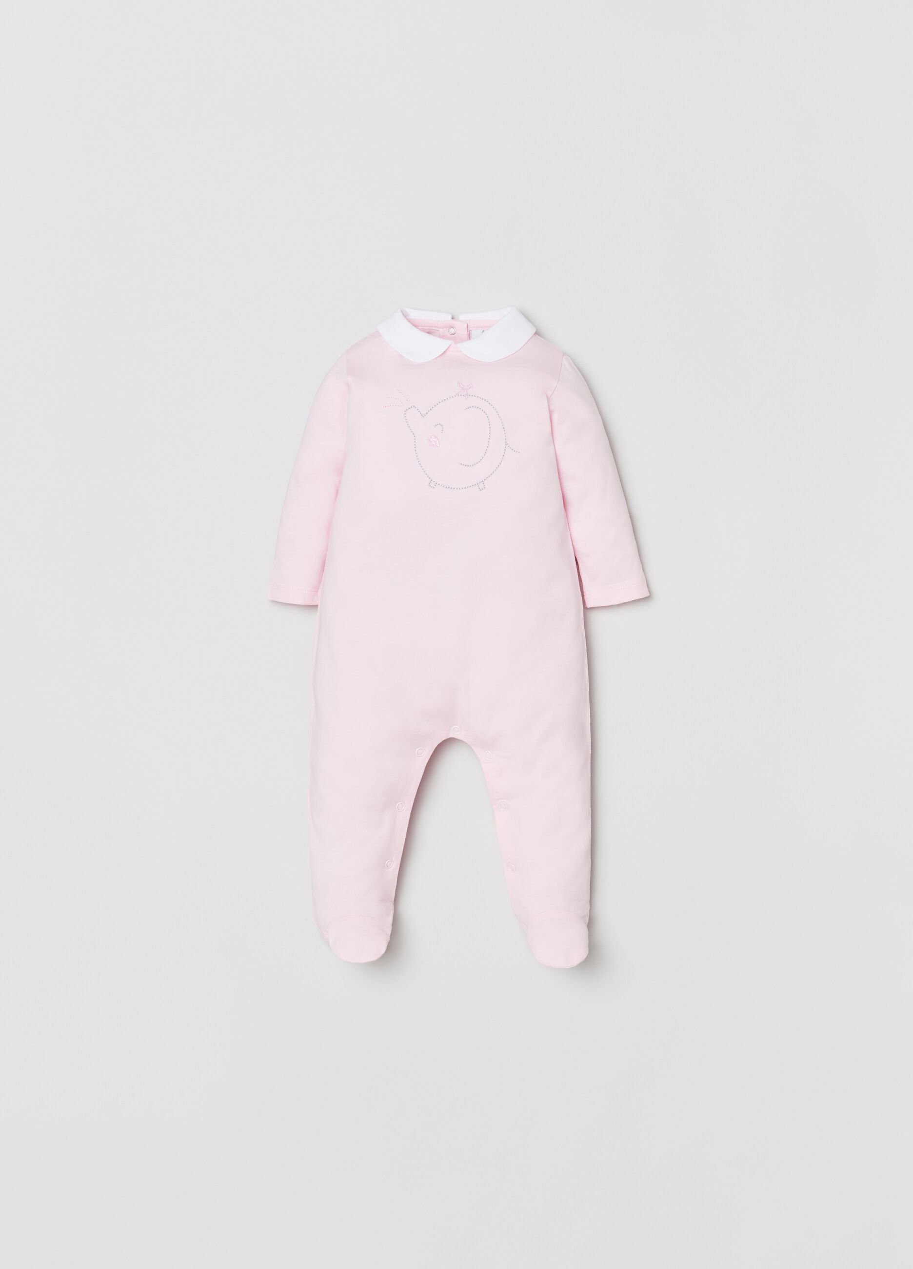 Onesie with feet and embroidered elephant