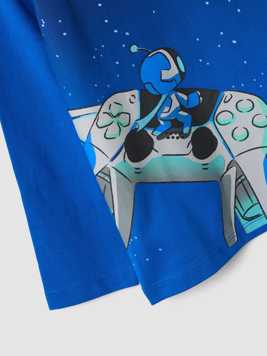T-shirt blu in puro cotone con stampa Astro Bot relaxed fit_3