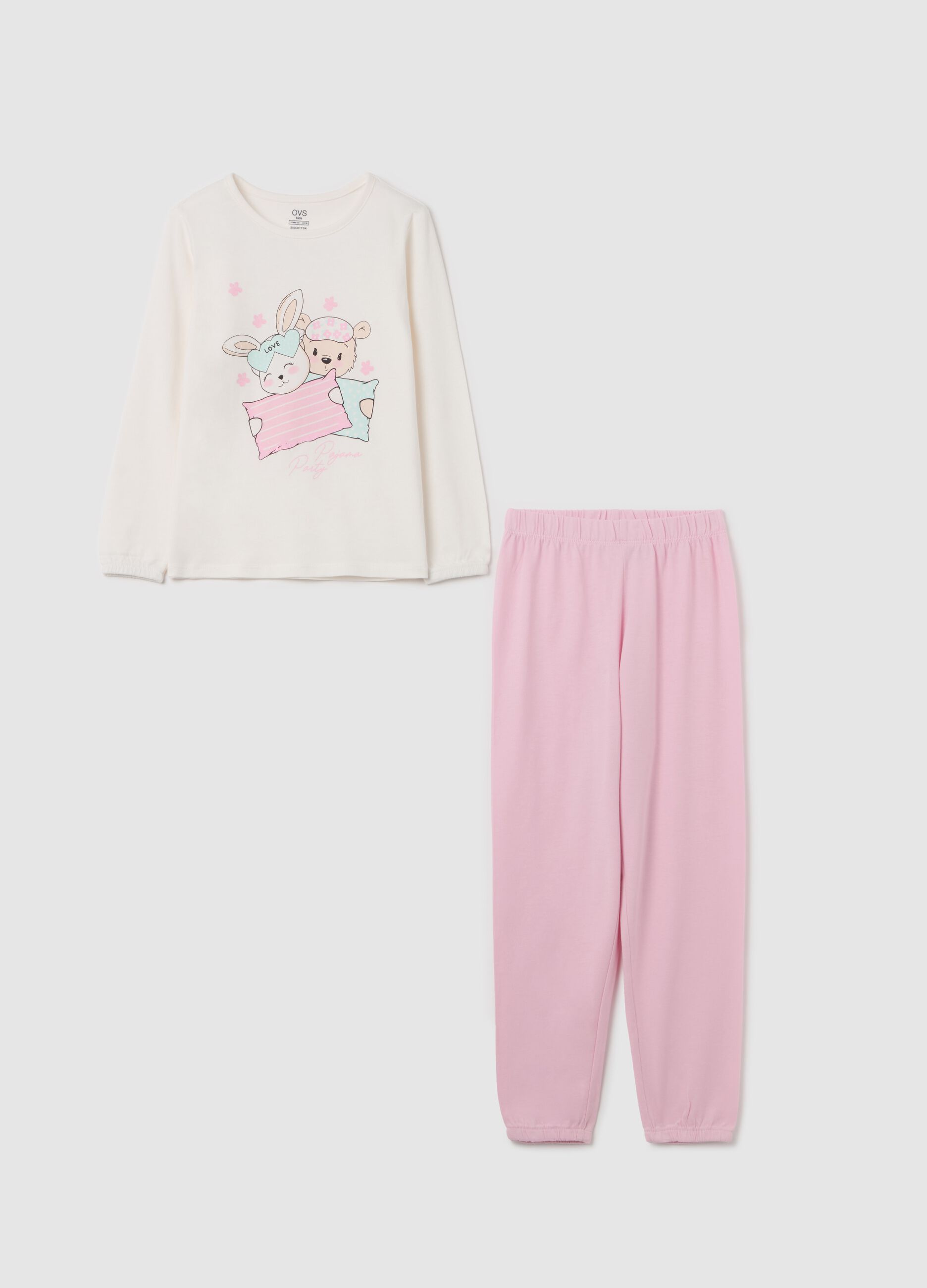 Organic cotton pyjamas with "Pajama party" print