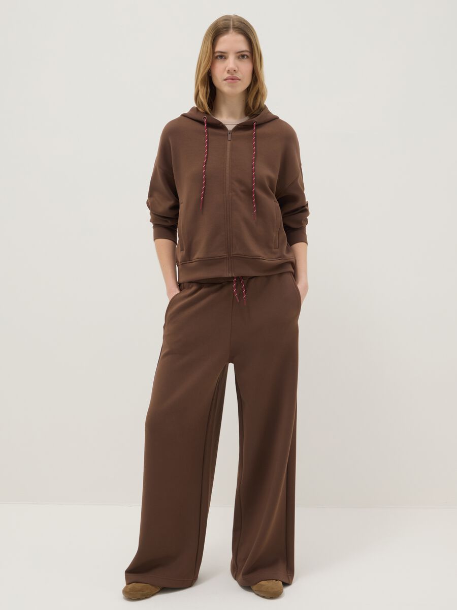 Brown modal blend regular fit hoodie with full zip_1