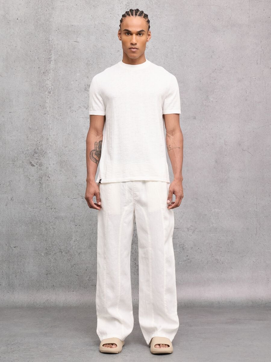 100% Linen Wide Leg Pants White_0