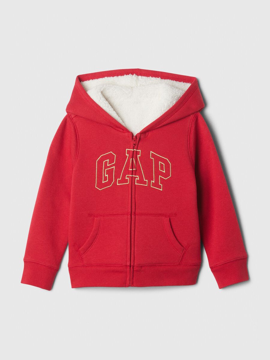 Full-zip sweatshirt and hood with sherpa lining_0