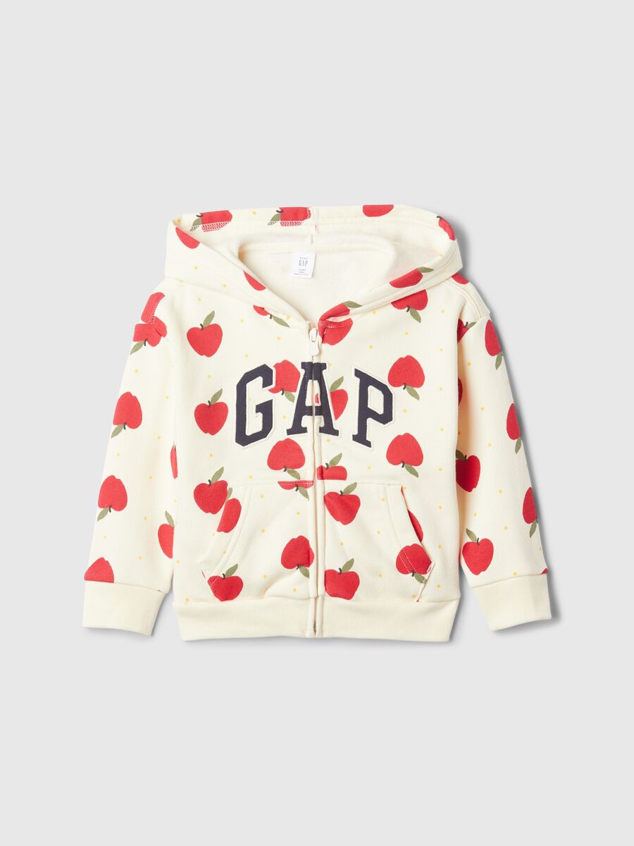 Full-zip sweatshirt with hood with print and logo embroidery_0