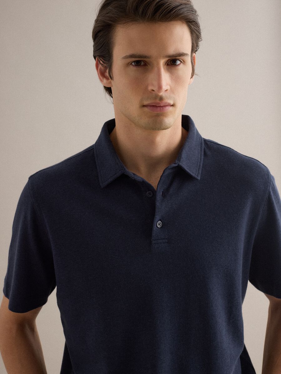 Polo in misto lino e cotone blu regular fit_3