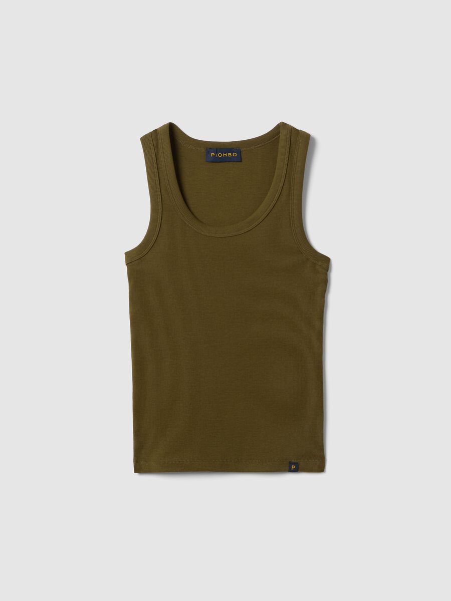 Green stretch cotton regular fit tank top_4