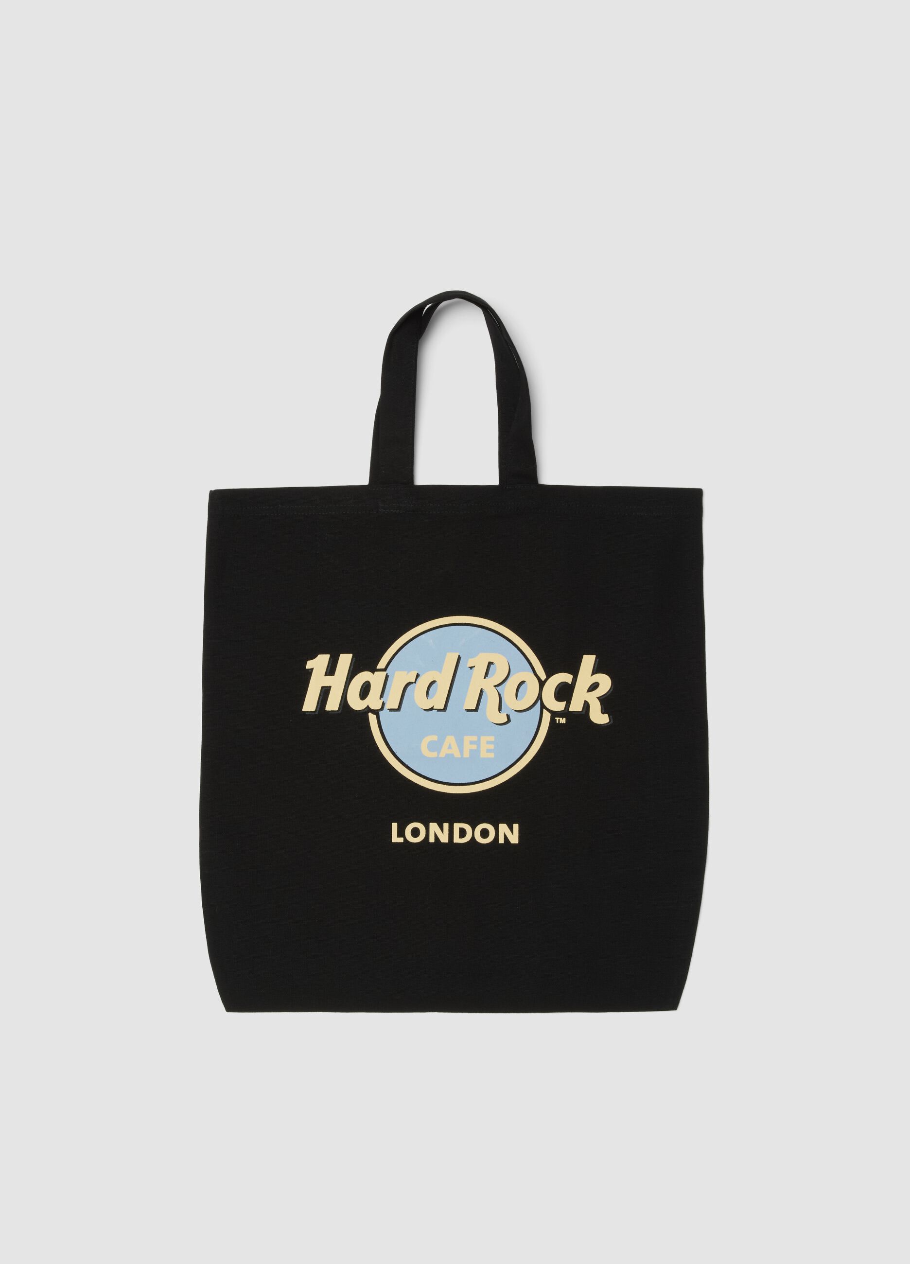 Black pure cotton shopper bag with Hard Rock Cafe logo