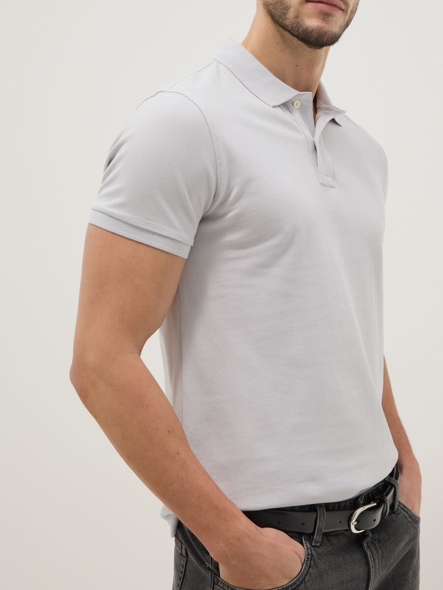 Grey slim fit short sleeve pure cotton polo_3
