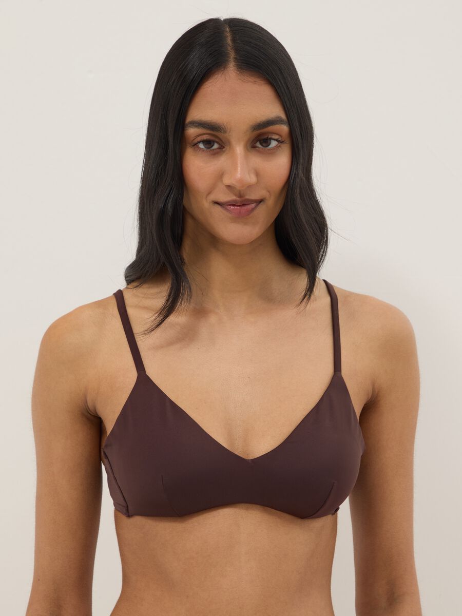 Top bikini a triangolo marrone con imbottitura removibile_0