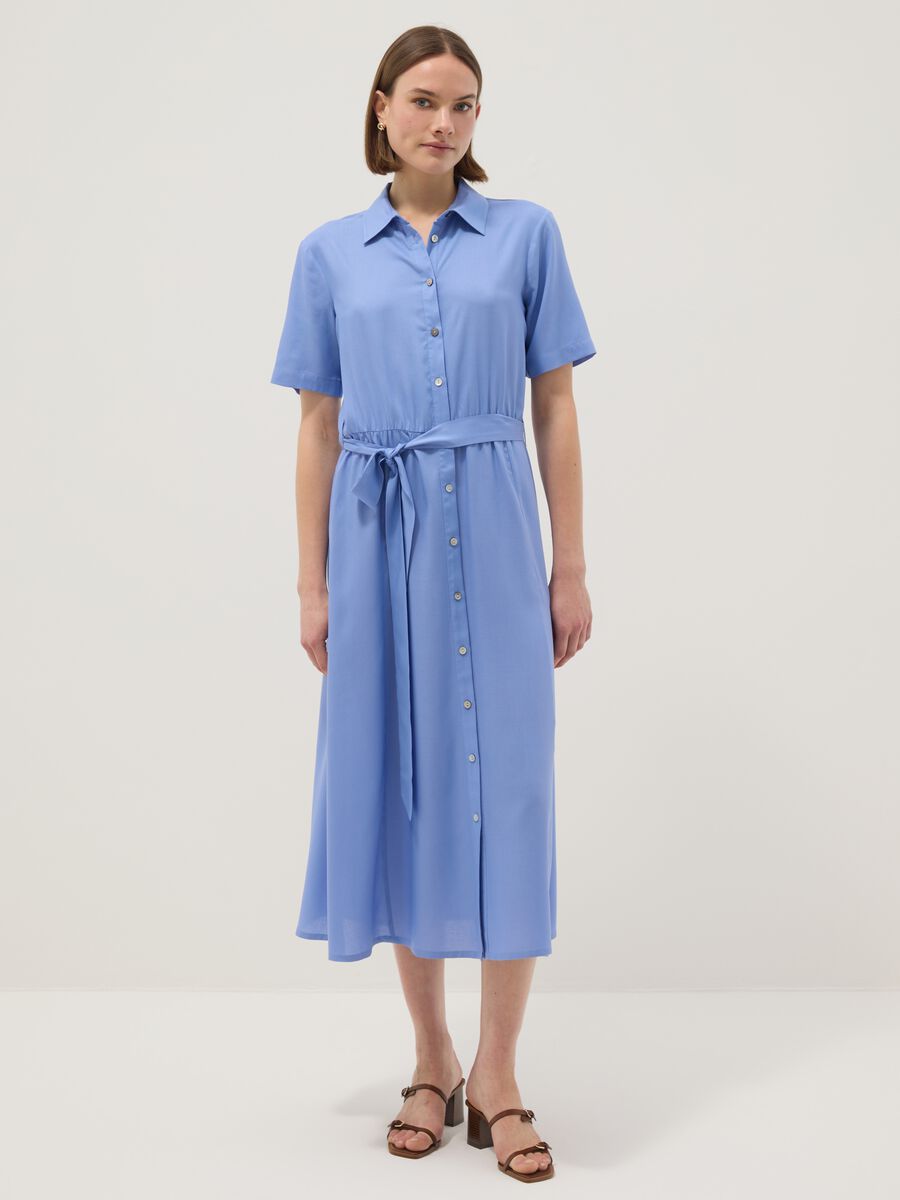 Blue pure viscose dress with regular fit and belt_1