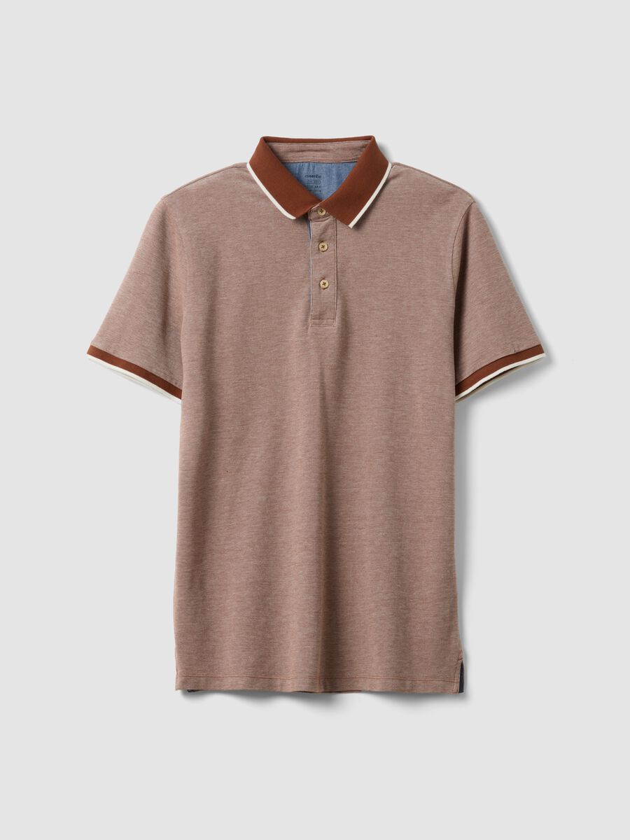 Brown pure cotton polo with classic collar_4