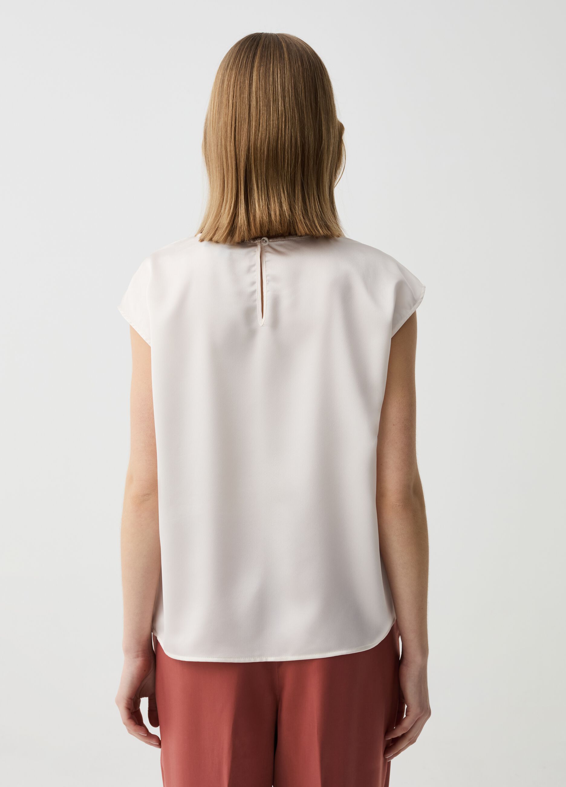 Satin blouse with short sleeves