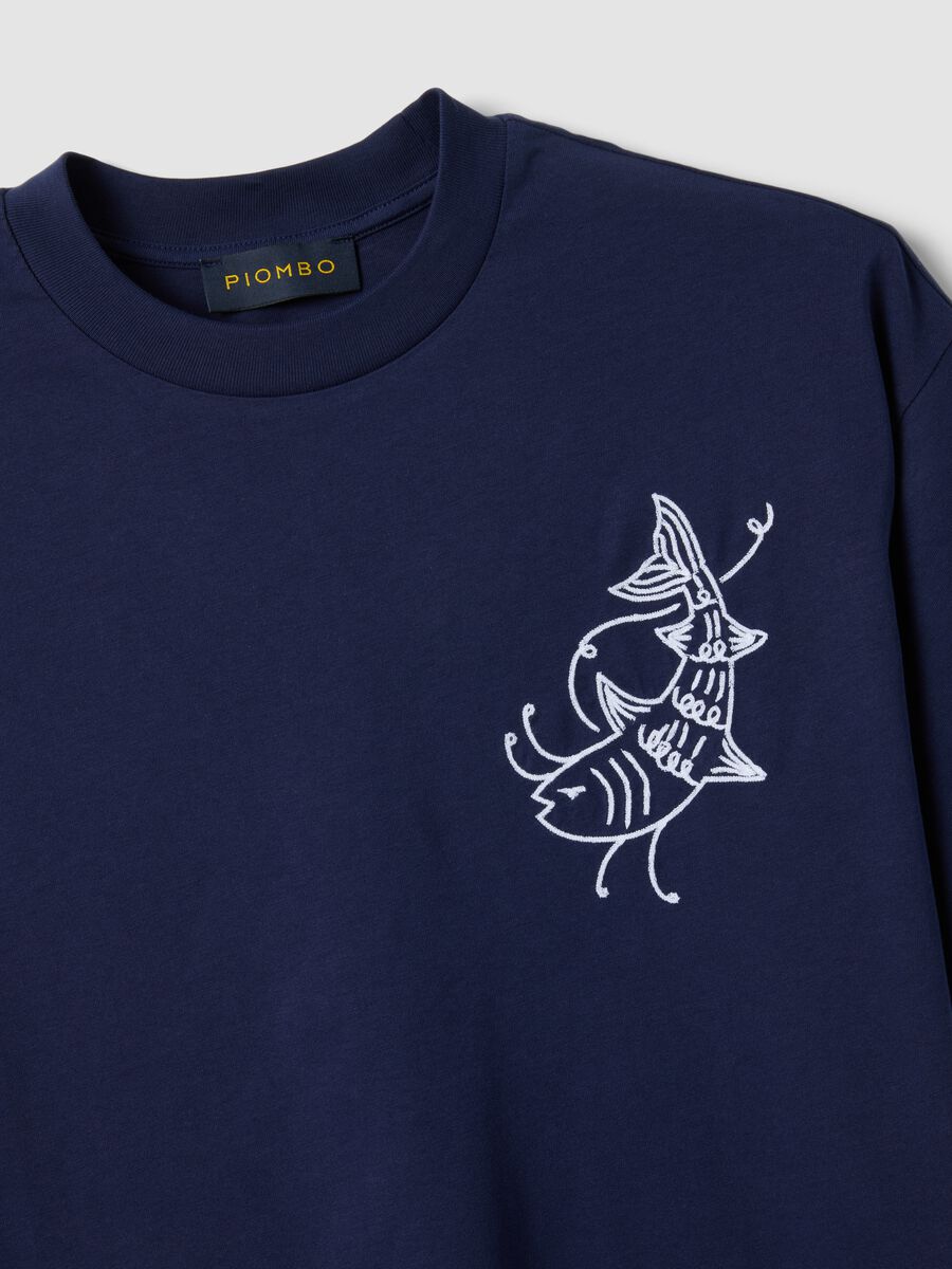 T-shirt in puro cotone blu relaxed fit con ricamo_5