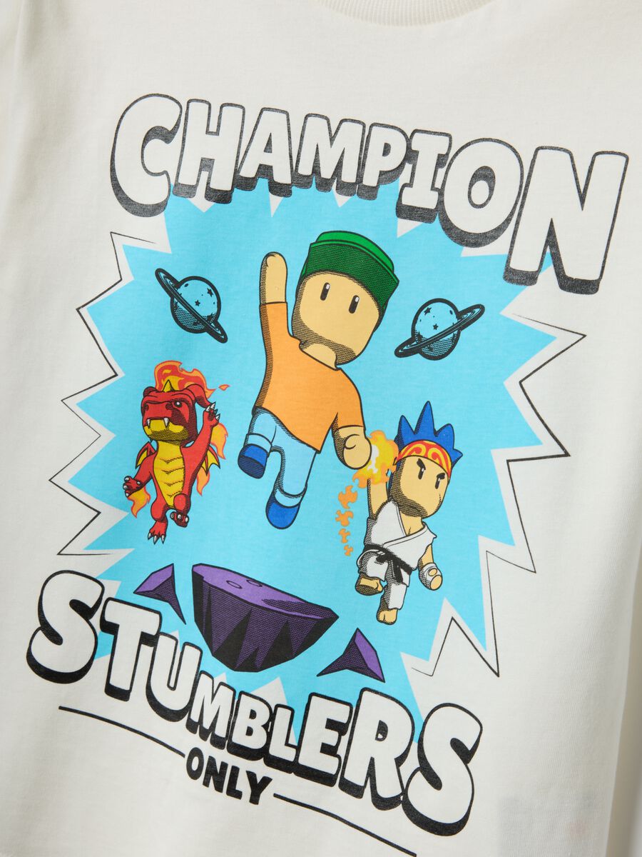 White pure cotton kids&rsquo; T-shirt with Stumble Guys print, regular fit_2