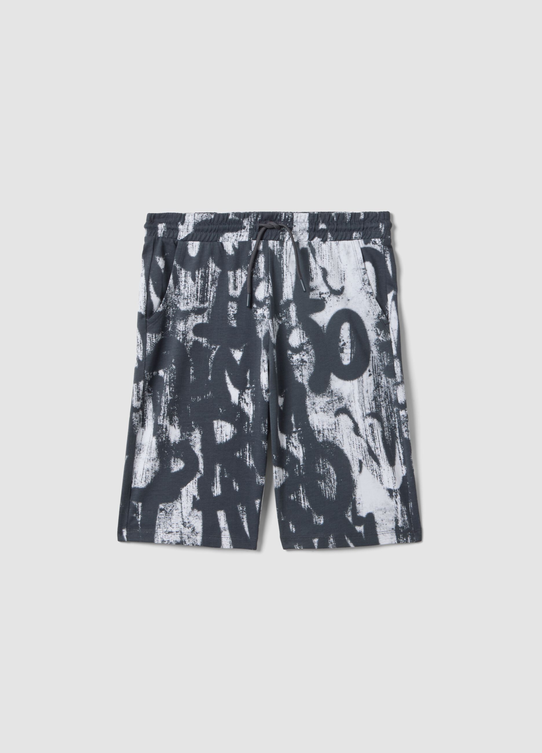 Shorts in puro cotone con stampa multicolor da ragazzo regular fit